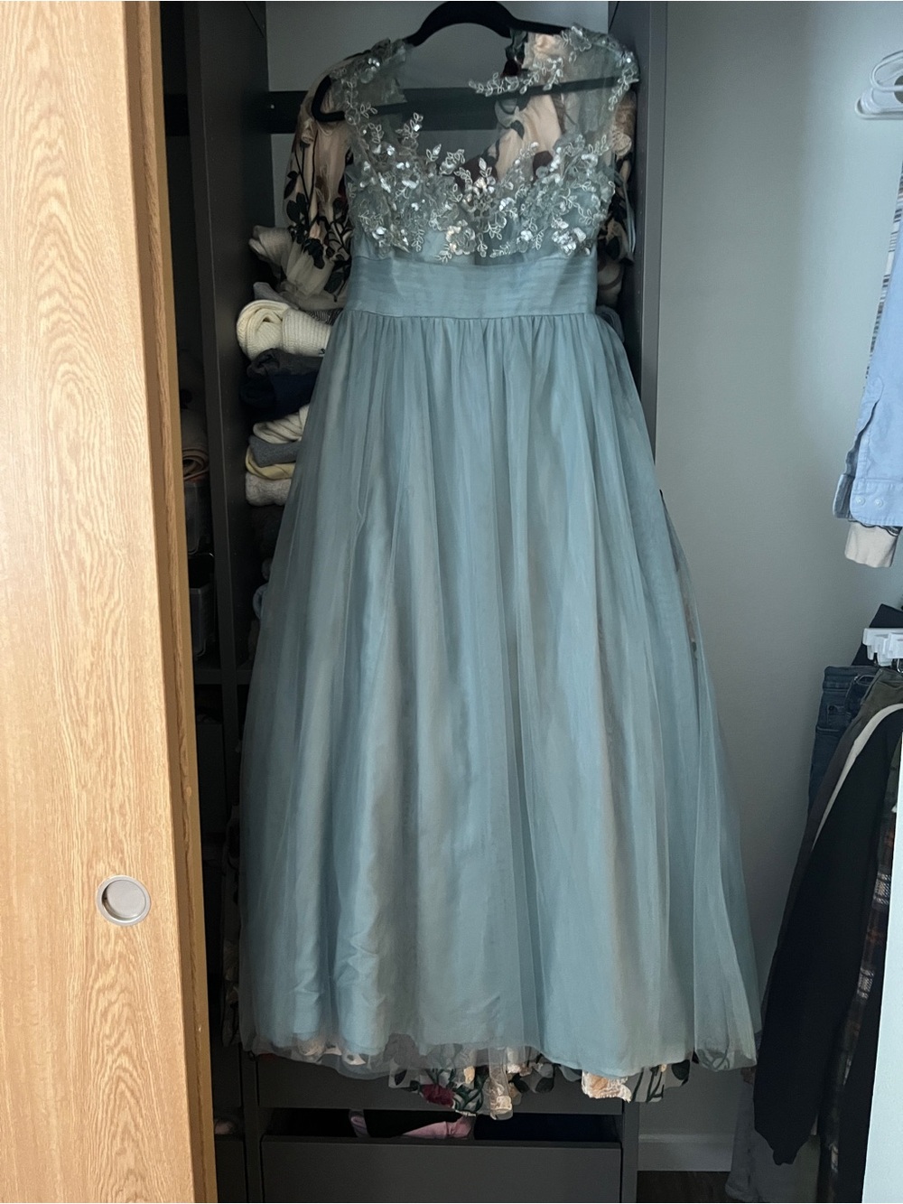 Women’s Dusty Blue Embroidered Tulle Dress